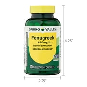 Spring Valley Fenugreek Dietary Supplement Vegetarian Capsules for General Wellness, 610 mg, 100 Count