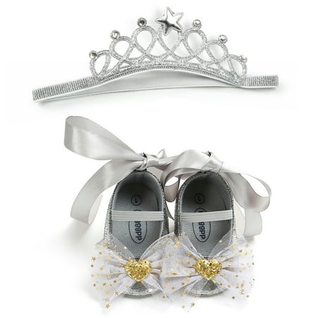 

ãYilirongyummã Baby Shoes Girls Princess Baby Shoes+ Toddler Set Bowknot Prewalker Headband Baby Shoes