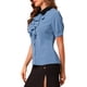 thumbnail image 4 of Camisa de trabajo de mujer con cuello contrastante, lazo y volantes en la parte delantera, botones y mangas cortas L azul polvo, 4 of 6