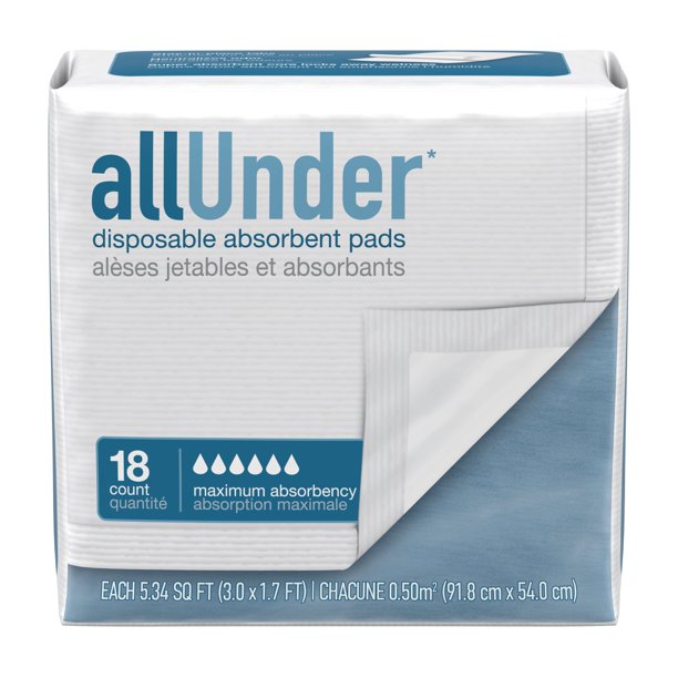 allUnder Disposable Underpads for Incontinence, Maximum Absorbency Bed