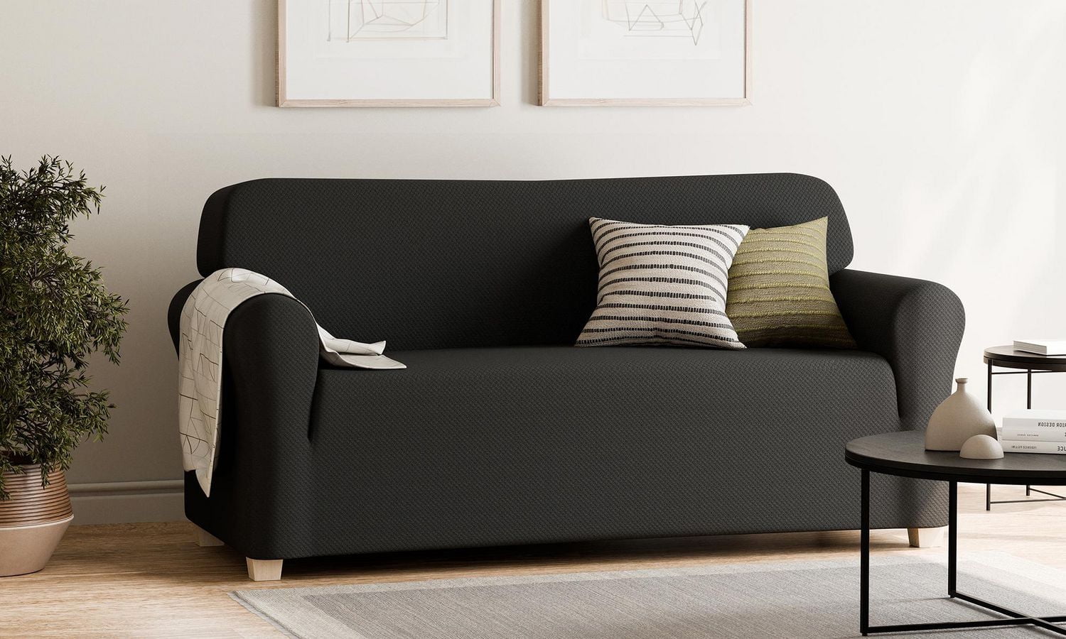 Housse de sofa extensible douce Pixel, housse de mobilier fabriquée avec 20 % de tissu recyclé, lavable à la machine couleurs assorties