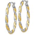 thumbnail image 2 of 14k White Gold & Yellow Rhodium Twisted Diamond Cut Oval Hoop Earrings - 19.0mm, 2 of 6
