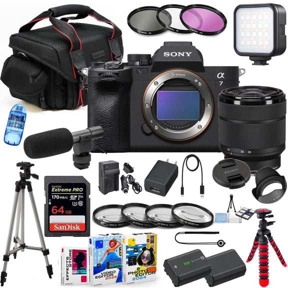 Sony a7 IV Mirrorless Camera w/ 28-70mm Lens   64GB Extreme, Case, Filters, LED Light & Photo-Video Software Bundle (International Version)