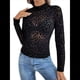 thumbnail image 2 of Blusas de de Larga para Mujer, Cuello Alto, Transparentes, para Salir, Ropa de Club Negro S, 2 of 9