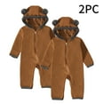 thumbnail image 2 of SHTXOZHI 2 Pack Newborn Fleece Romper Infant Baby Boy Girl Zipper Footies Long Sleeve Hooded Jumpsuit, 2 of 7