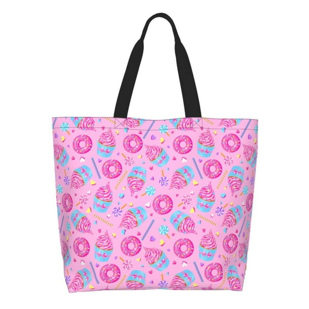 Disketp Pink Donuts Bolsa Tote Estampada para Mujer, Bolso de Hombro y de Mano para Compras y Viajes