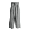 thumbnail image 5 of ZHANGDER Girls Linen Pants Wide Leg Pants Elastic Waist Summer Casual Beach Lounge Trousers with Pockets, Gray 10-11 Years, 5 of 6
