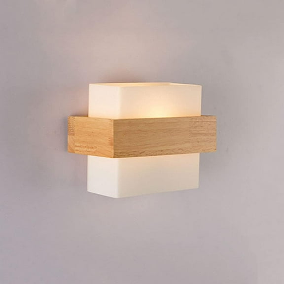 Nordic Wall Sconce Wood Wall Light with Glass Lampshade, E27 Bedroom Bedside Wall Lamp, Modern Headboard Lighting Fittings Interior Wooden Sconces for Home Corridor