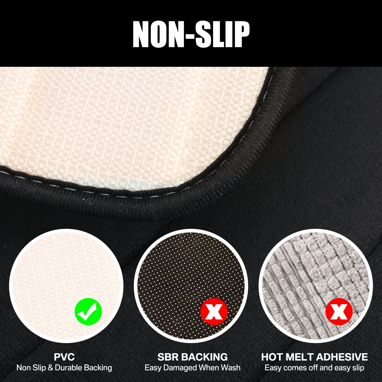 3 Piece Memory Foam Bath Mat Set with U-Shaped Toilet Mat Bathroom Rugs Soft Comfortable Water Absorption Bath Carpet Non-Slip Thick Machine Washable for Kitchen/Living Room(Black)