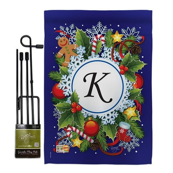 Breeze Decor BD-WT-GS-130089-IP-BO-D-US12-BD 13 x 18.5 in. Winter K Initial Wonderland Impressions Decorative Vertical Double Sided Garden Flag Set with Banner Pole
