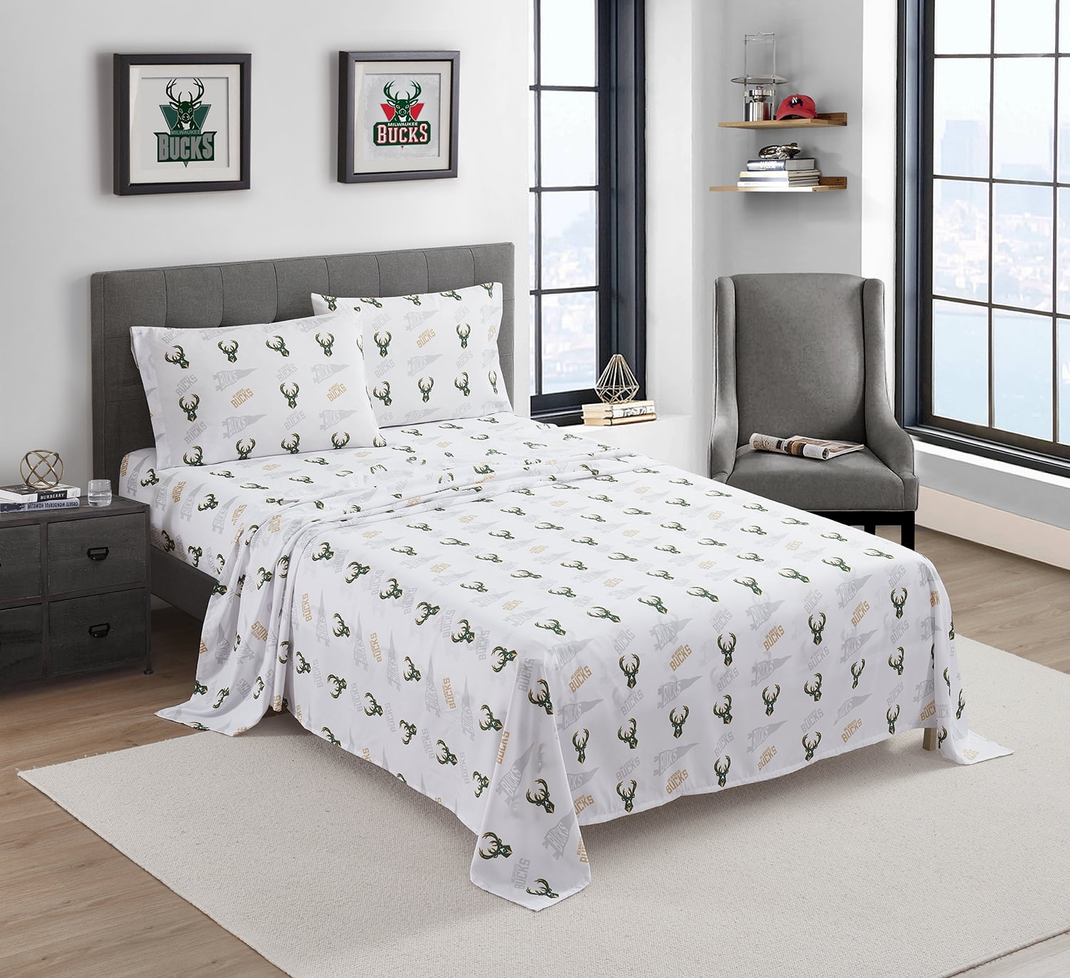 NBA Officially Licensed Milwaukee Bucks Microfiber Bed Sheet Set - Full