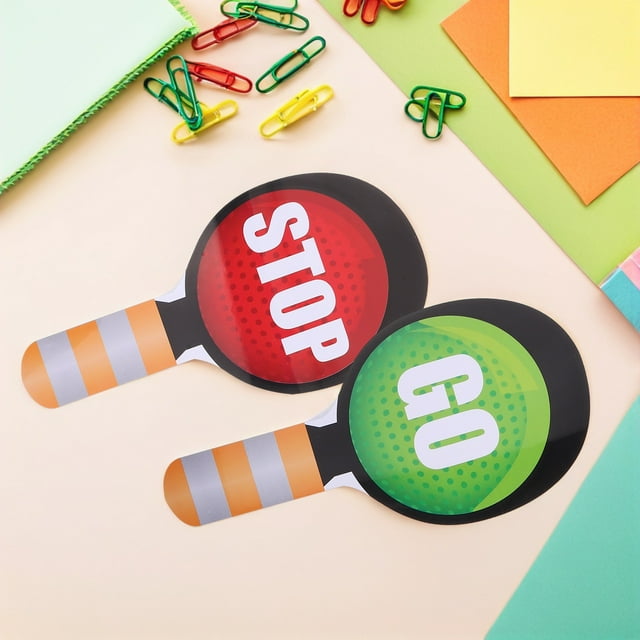 OUNONA 4Pcs Handheld Traffic Stop Signs Assorted Color Plastic Stop Lights for Road Safety Education