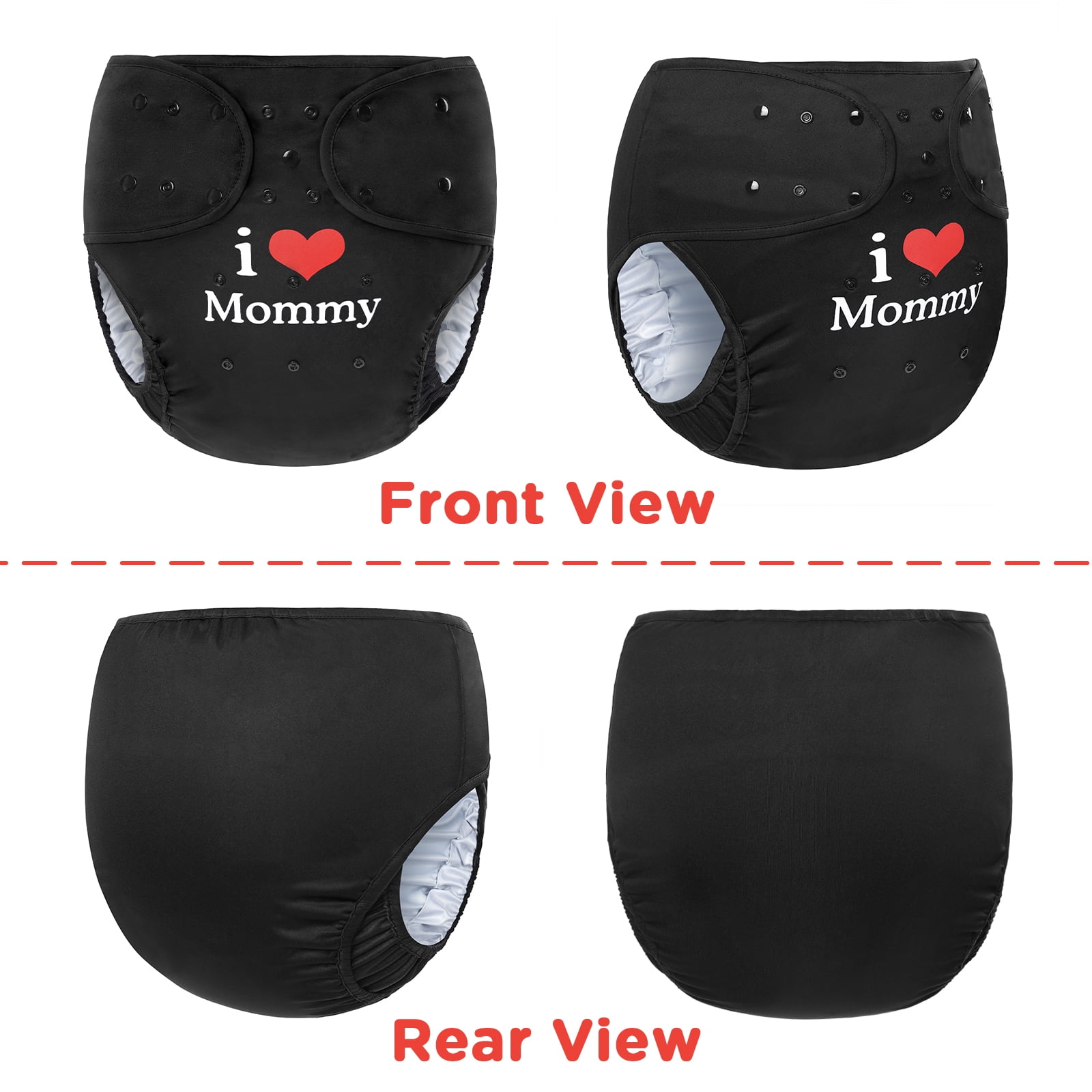 Littleforbig Washable Adjustable Reusable Waterproof Cloth Adult Diaper Wrap Cover One Size - I Love Mommy Black
