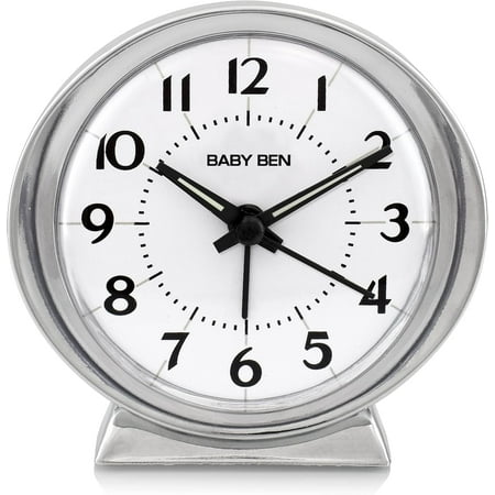 Classic Baby Ben Alarm Clock - Authentic 1964 Design Reliable Beep White Alarm Clock Battery Operated Metal Bezel