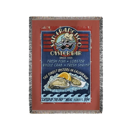 Yarn Oyster - San Francisco, California - Oyster Bar Vintage Sign - Lantern Press Artwork (60x80 Woven Chenille Yarn Blanket)