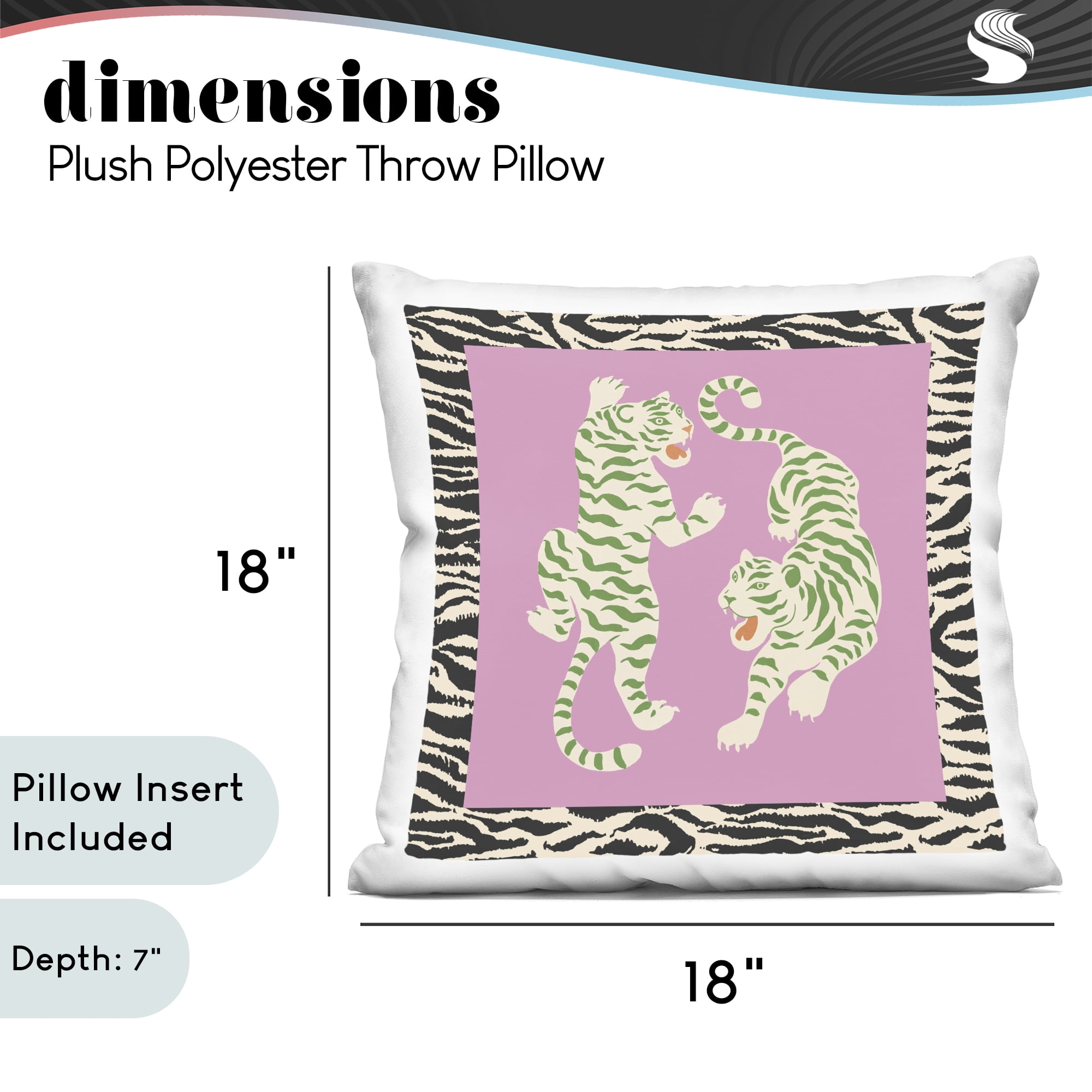 Stupell Industries Purple & Green Twin Tigers Decorative Printed Throw Pillow, design by Karolina Sato, 18 x 7 x 18