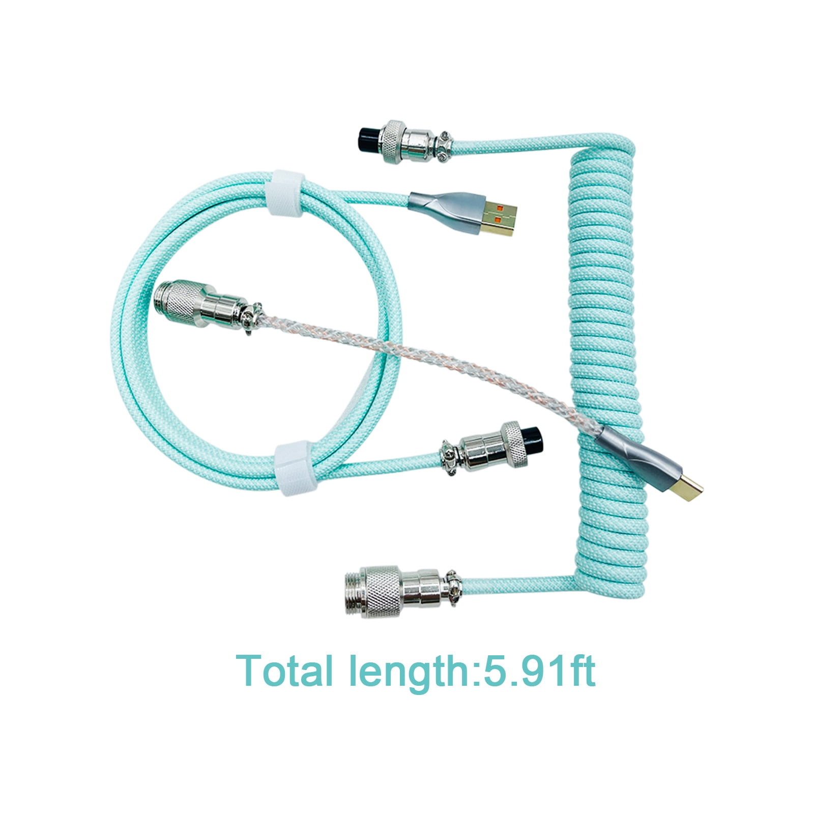 AuroraX Gaming Keyboard Cable Coiled USB Cable for Keyboards with RGB Lighting Double-Sleeved Detachable Metal Connector and 1.5M Length for Computer Accessories Green