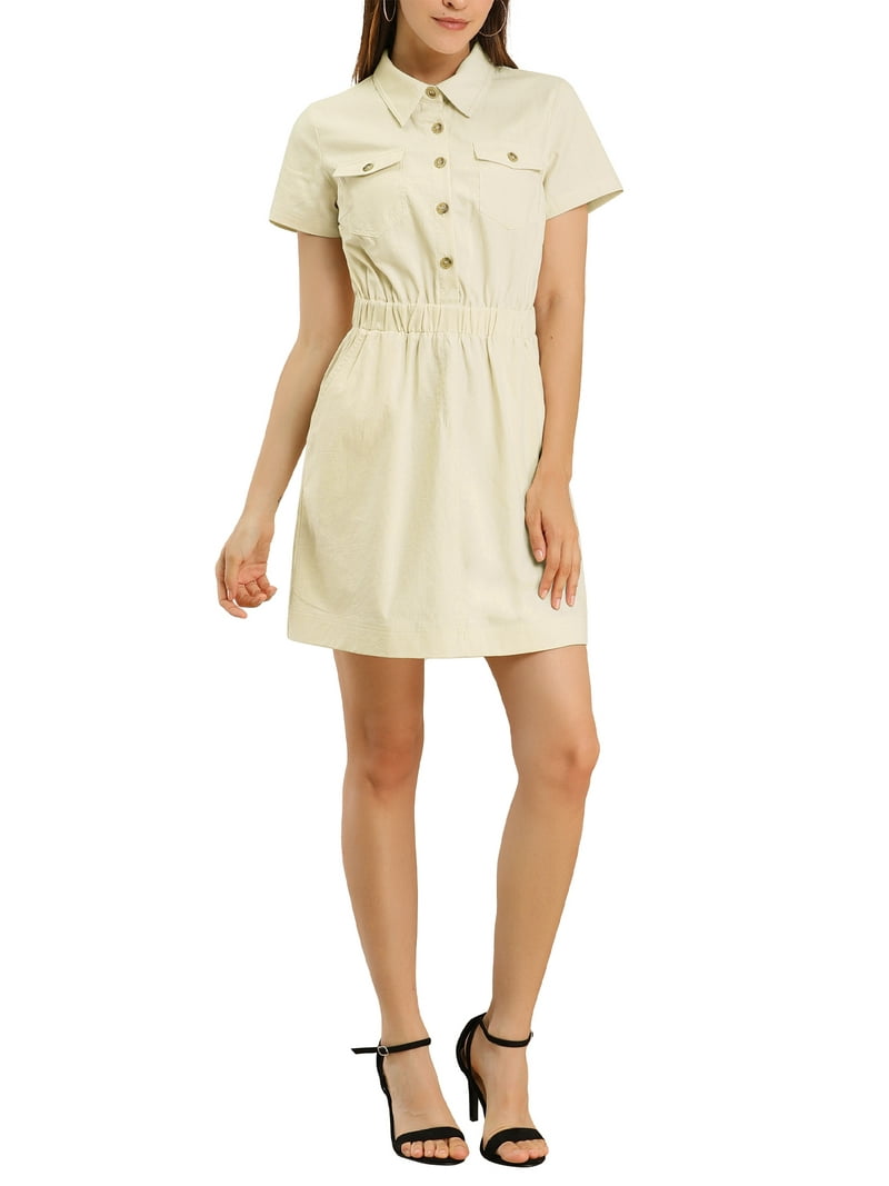 MODA NOVA Junior's Button Front Point Collar A-Line Mini Shirt Dress