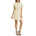 thumbnail image 2 of INSPIRE CHIC Women's Button Front Half Placket Short Sleeve A-line Mini Shirt Dress, 2 of 6