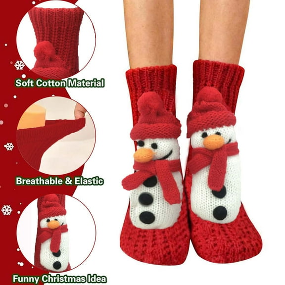 Oksale Winter Warm Socks for Women Funny Christmas 3D Knit Cotton Socks Soft Comfy Tube Stocking for Home 2025 Red Free Size