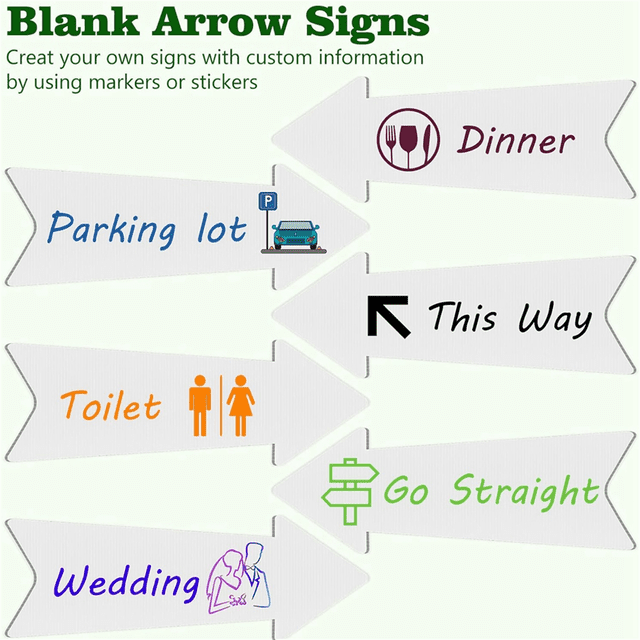Directional Arrows Signs with Stakes, 4 Pack Blank Signs Plastic Parking Signs with Arrows Outdoor Lawn Guidepost