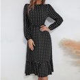 thumbnail image 4 of qolati Women's Boho Long Sleeve Dresses Casual Round Neck Polka Dot Print Midi Dress Elegant Puffy Sleeve Ruffle Hem Flowy Holiday Dress, 4 of 4