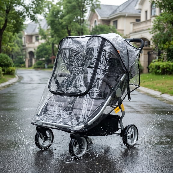 LOLIPPYY Transparent Windproof Rain Cover for Twin Strollers with Extended Footrest and Splash Guard