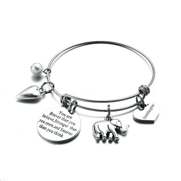 TINGN Inspirational Elephant Bangle Bracelet You are Braver Thank You Believe Stronger