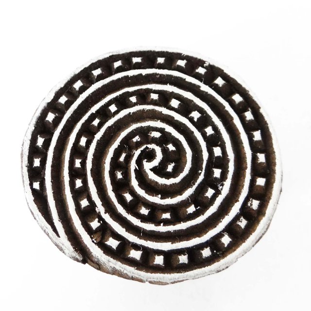Handmade Wooden Textile Block Stamp Spiral Print Decorative Fabric Apparel Art