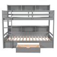 thumbnail image 5 of Twin Size Bunk Bed with Built-in Shelves Beside Both Upper and Down Bed, Wooden Bunk Bed Frame with Storage Drawer, Multifunctional Bunk Bed for Boys Girls Teens Bedroom, No Box Spring Needed, Grey, 5 of 7