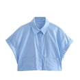 thumbnail image 3 of Summer New Fashionable Versatile Lapel Short Sleeve Striped Pocket Shirt Top-White-L, 3 of 4