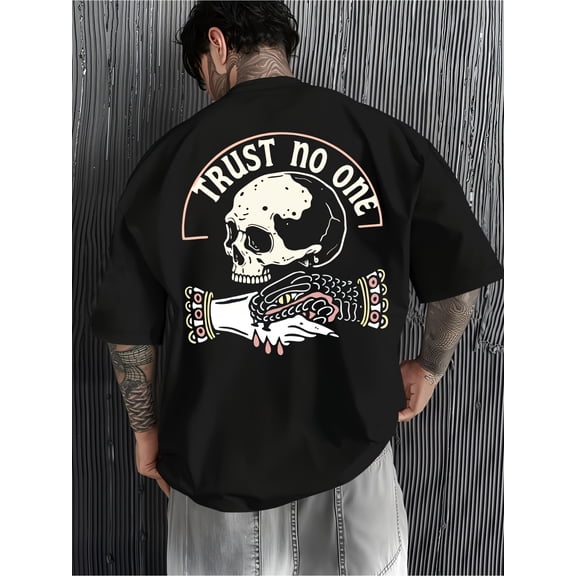 Men's Streetwear Gothic Skull Snake Trust No One Graphic T-Shirt
