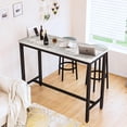 thumbnail image 6 of MOOSENG Bar Table Set with White Faux Marble Top, Pub Height Dining Table and Set of 2 Upholstered Stools, Space-Saving Kitchen Table Set for Small Spaces, 6 of 6