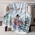 thumbnail image 2 of Christmas Snowman Throw Blankets, Winter Blue Snowy Pine Forests Bird Soft Fleece Blanket Decorative for Home Sofa Couch Chair Living Bedroom, 60x80 inches,, 2 of 8
