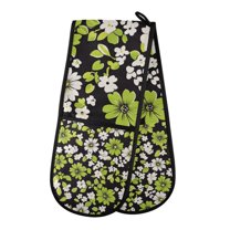 Yayeee Double Oven Mitt Kitchen Heat Resistant Baking 35" x7" Quilted Glove, Green Flower Pattern