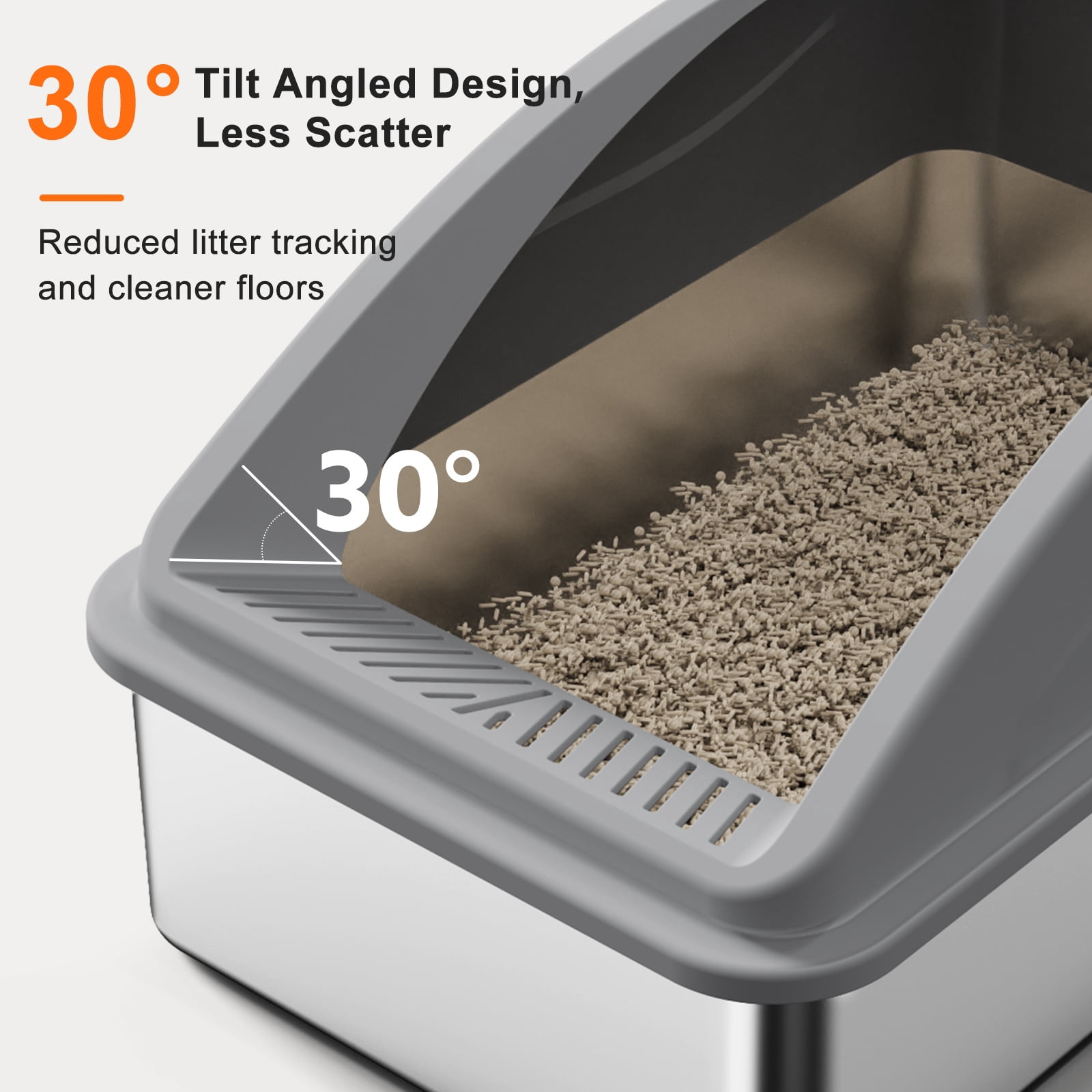 2 Pcs Stainless Steel Cat Litter Box with High Sides, Xl Stainless Steel Litter Box for Big Cats and Multi-cat, Anti-urine Leakage, Non-stick, Dark Gray and Silver Gary