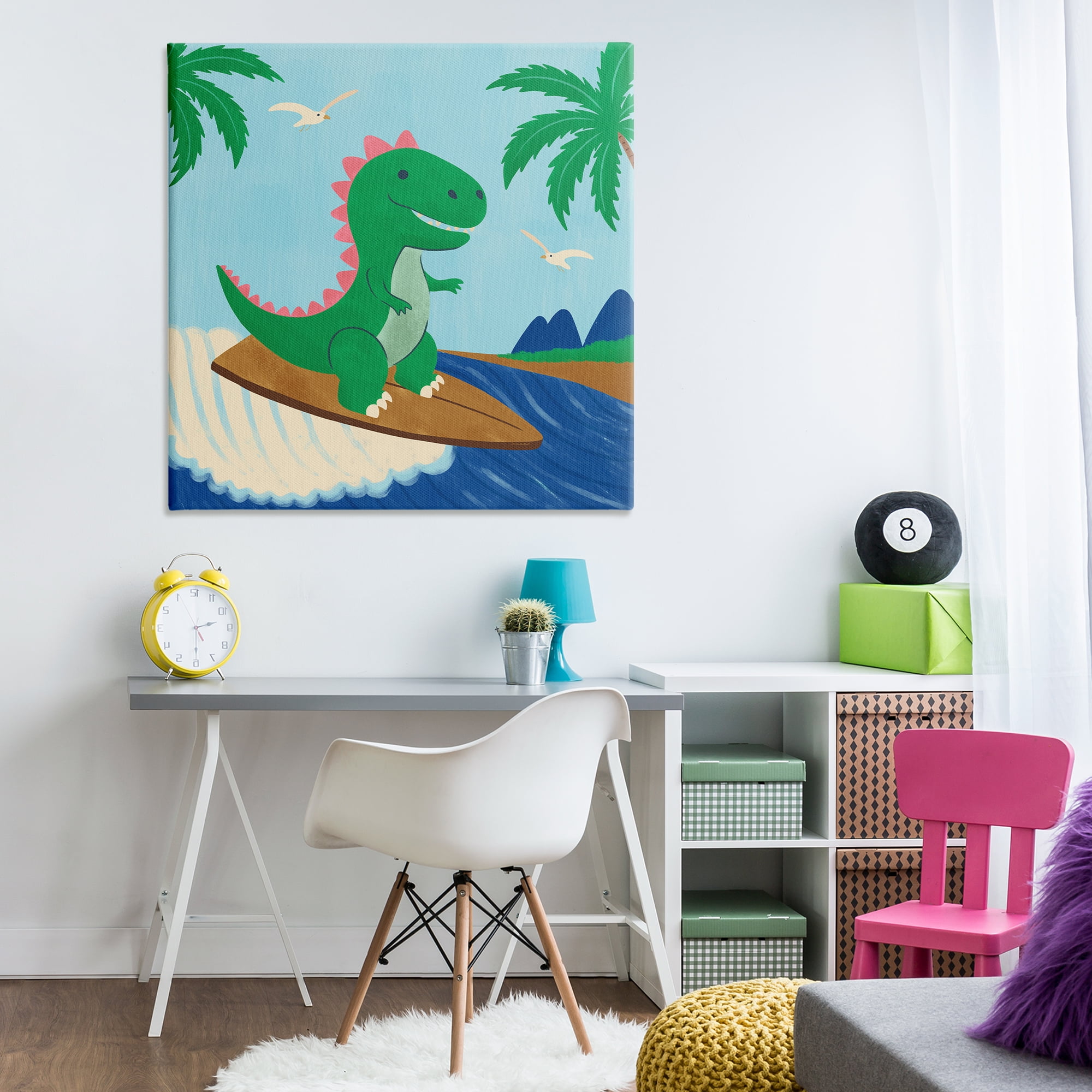 Stupell Industries Baby Surfing Dino Animals Painting Wrapped Canvas Art Print Wall Art, 36 x 36