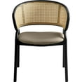 thumbnail image 6 of LeisureMod Dining Chair Upholstered in Leather with Curved Wicker Back Armchair and Black Powder-Coated Stainless Steel Frame and Legs for Modern Home, Kitchen Collection in Taupe, 6 of 11