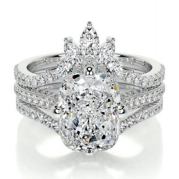 First Jewel Cushion Cut Excellent 2.2 Ct Diamond Ring For Women's - White Gold Over 14K Silver Diamond Ring - Eternity Band Diamond Ring for Women's - Solitaire with Accent Diamond Ring for Women's