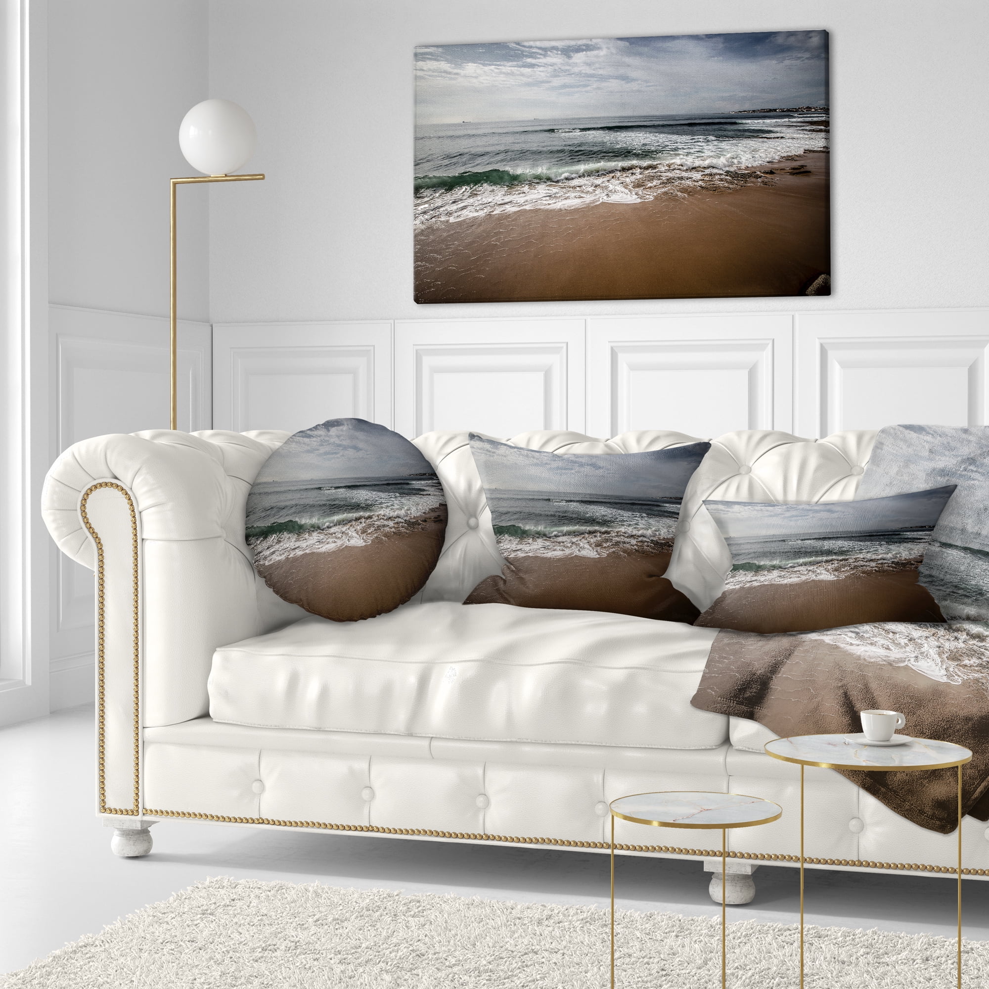Designart Soft Waves of Sea on Sandy Beach - Seashore Throw Pillow - 12x20
