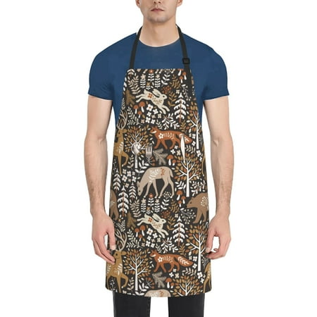 

Ocsxa Moose fox bear leaf tree Apron With Pockets Kitchen Bib Waterproof Resistant Women Men Unisex Adjustable