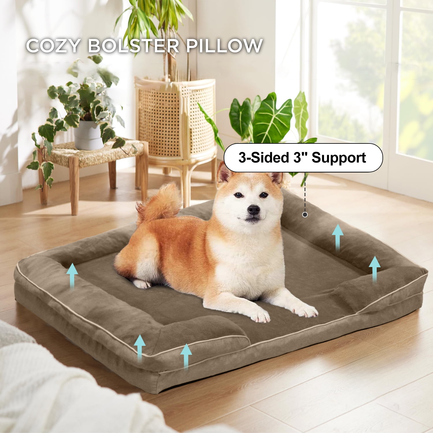 PayUSD Orthopedic Dog Bed for Large Dogs Waterproof Memory Foam Dog Sofa Beds with Sides Non-Slip Bottom and Egg-Crate Foam Dog Couch Bed with Removable Washable Cover,Brown (35" L x 25" W x 6.5" Th)