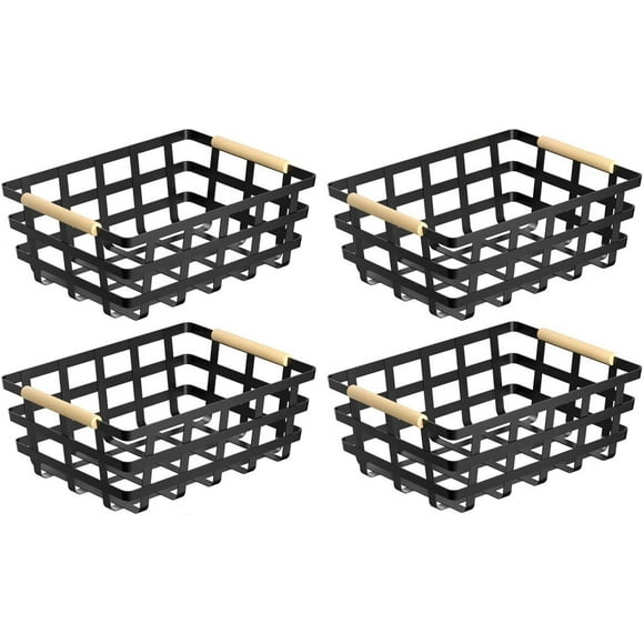 Grands Paniers en Fil Métallique Organisateur de Rangement Paniers de Ferme pour Armoires de Garde-Manger Comptoir de Cuisine Rustique Placard Lot de 4