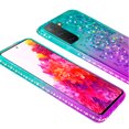 thumbnail image 4 of Compatible for Samsung Galaxy S21 FE Case, with Tempered Glass Screen Protector SOGA Diamond Liquid Quicksand Cover Cute Girl Women Phone Case - Teal / Purple, 4 of 5