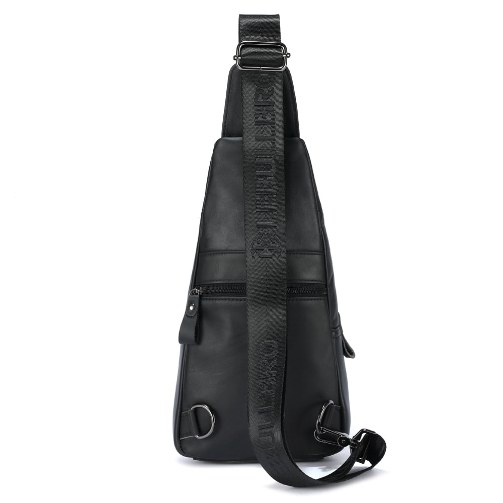 LEBULLBRO Sling Bag for Men Genuine Leather Chest Bag Crossbody Backpack Travel Hiking Outdoor Sports Black