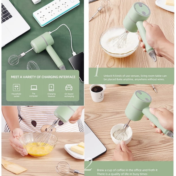 Batidora de mano eléctrica, batidora multifunción inalámbrica USB recargable de 3 velocidades con 2 batidores, batidora de mano eléctrica portátil para pastelería-crema-proteína ShuxiuWang 8390613506566