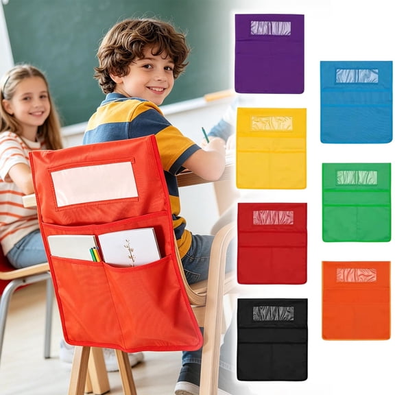 Training Room Chairback Pocket Storage Organizer 3 Pockets Oxford Cloth Chair Back Caddy with Name Label Slot for Workshop & Office Staff