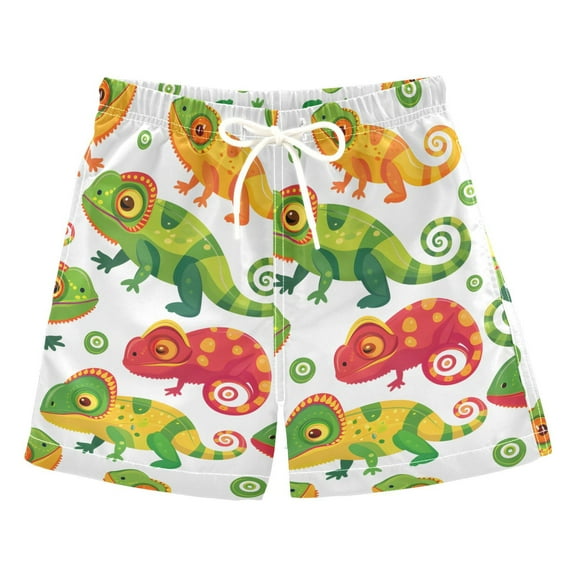 joogoo Boys Swim Trunks Chameleon Dinosaur Beach Board Shorts Drawstring Swimsuit S