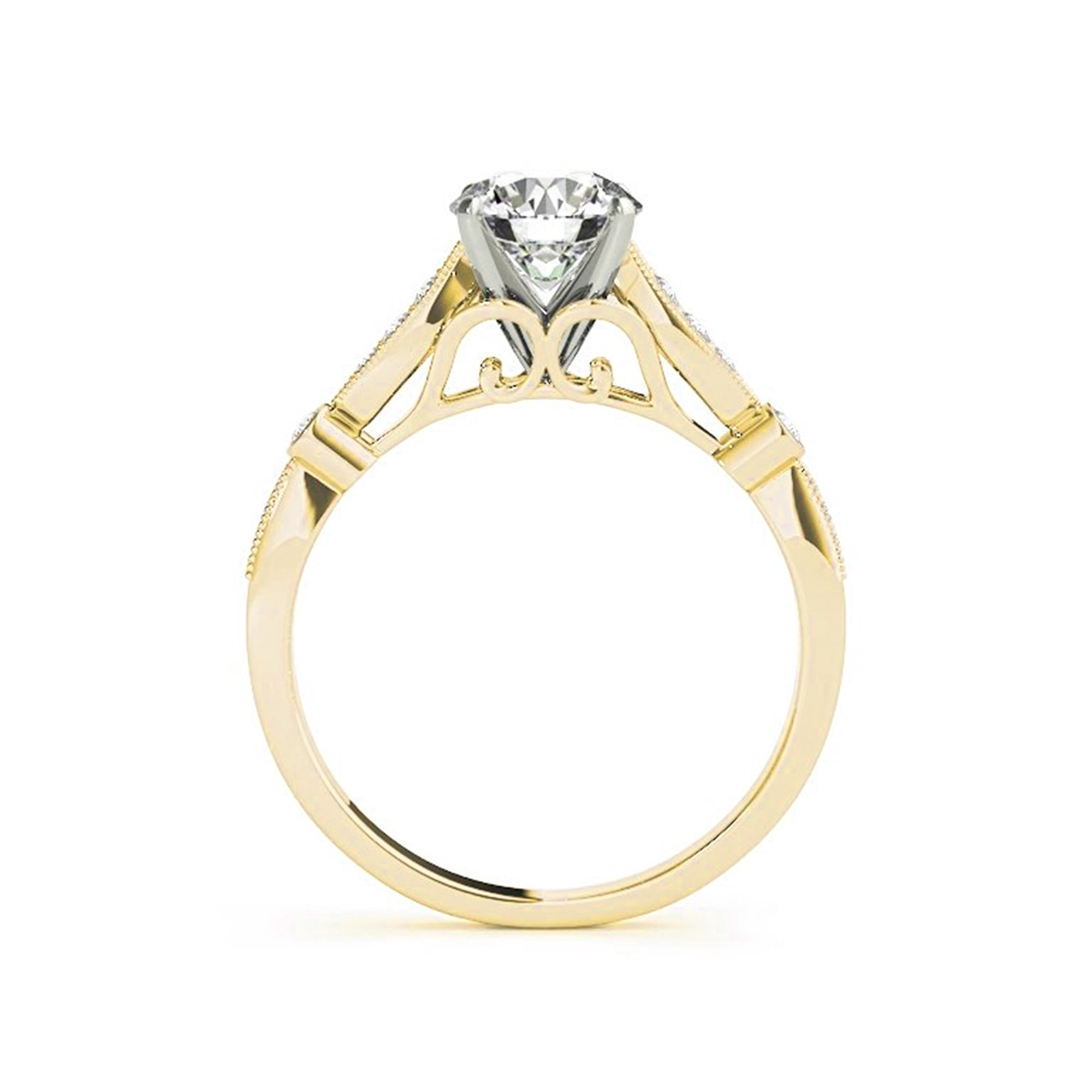 Arista 2 cts Round Swarovski Diamond Solitaire & Contoure Bridal Set in Yellow Plated Sterling Silver