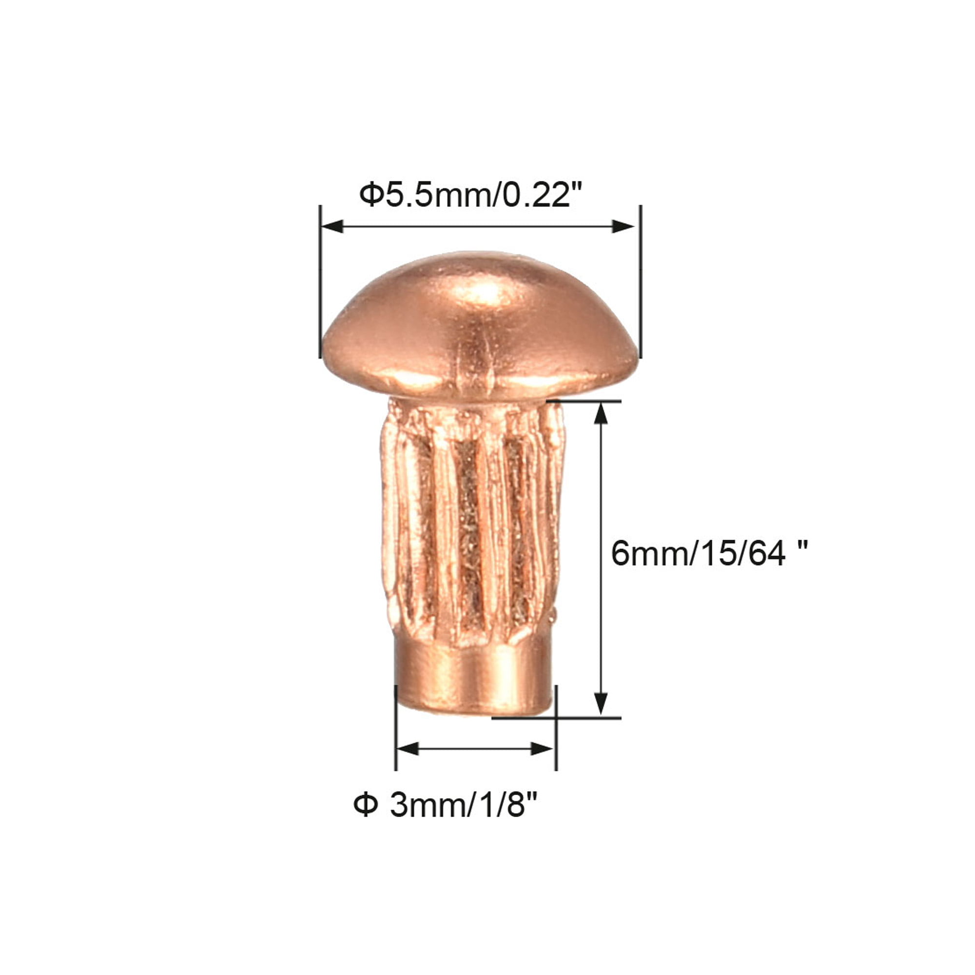 100Pcs 1/8" x 15/64" Round Head Copper Solid Rivets Fasteners 